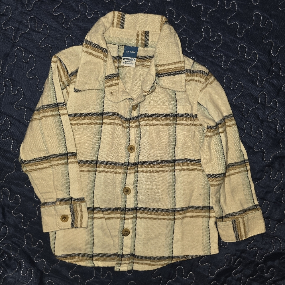Old Navy Cream and Brown Checkered Shirt